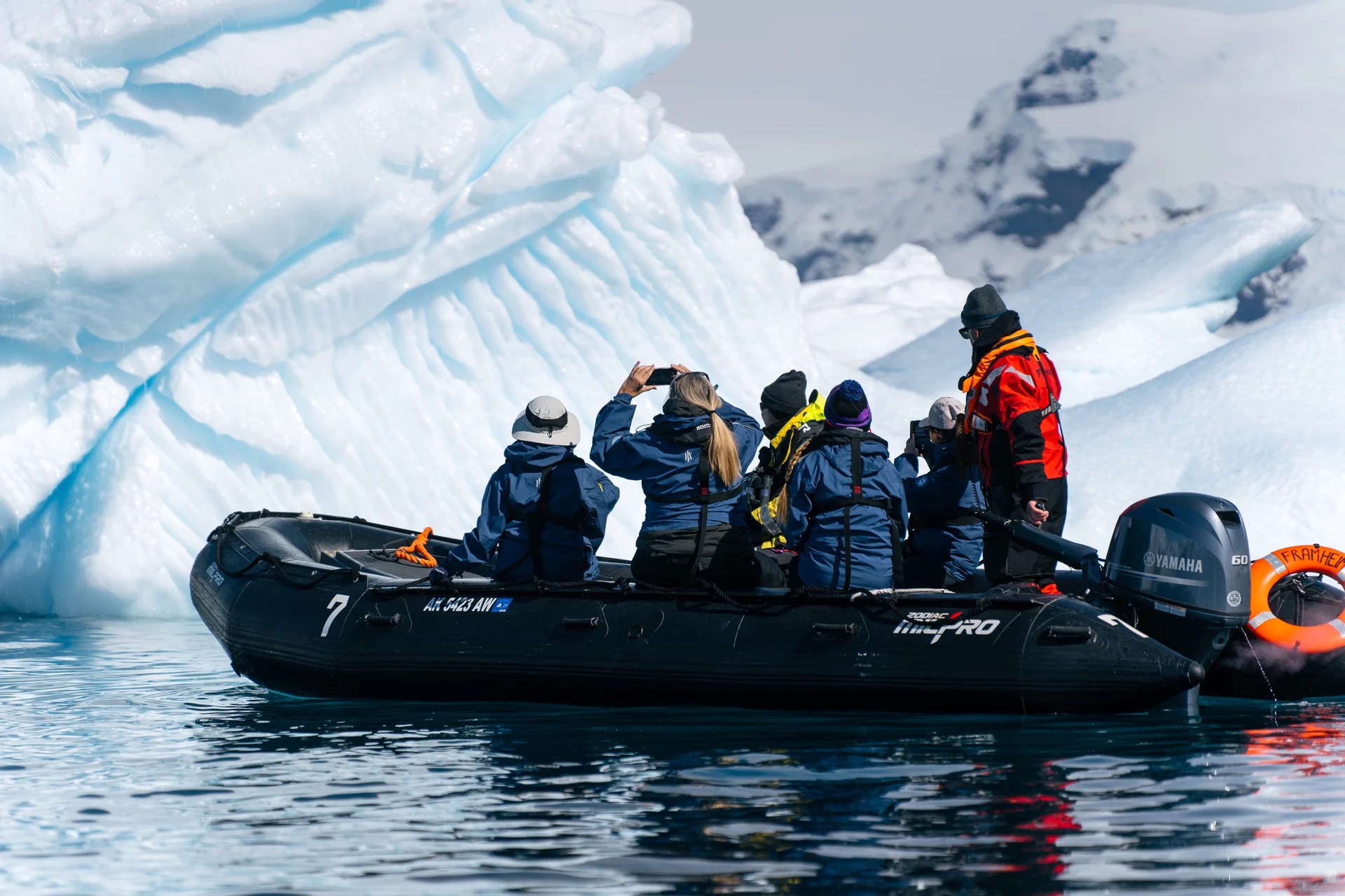 Expedition guests at Orne Harbour, Antarctica