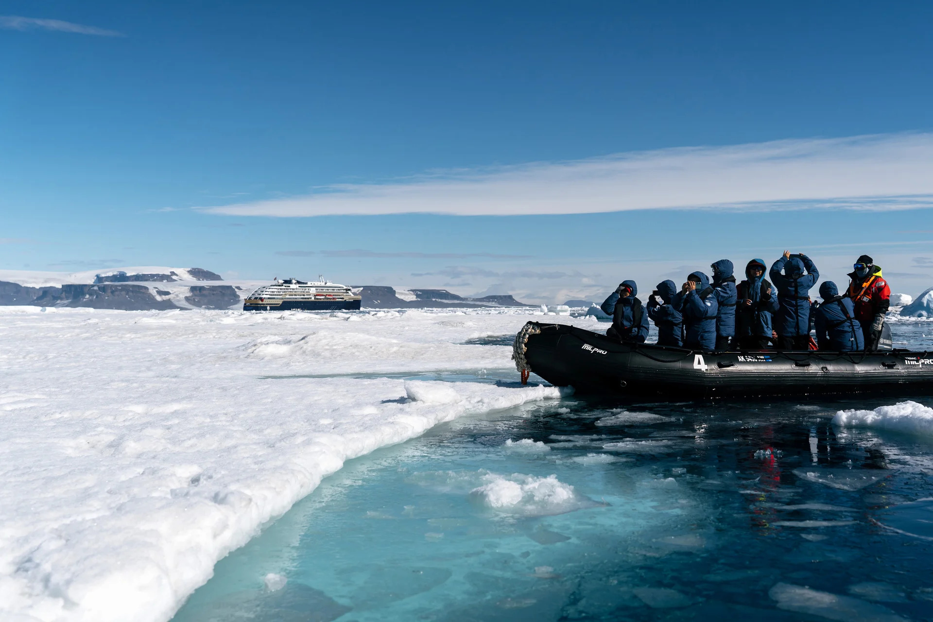Zodiac crew preparing for glacier approach excursion
