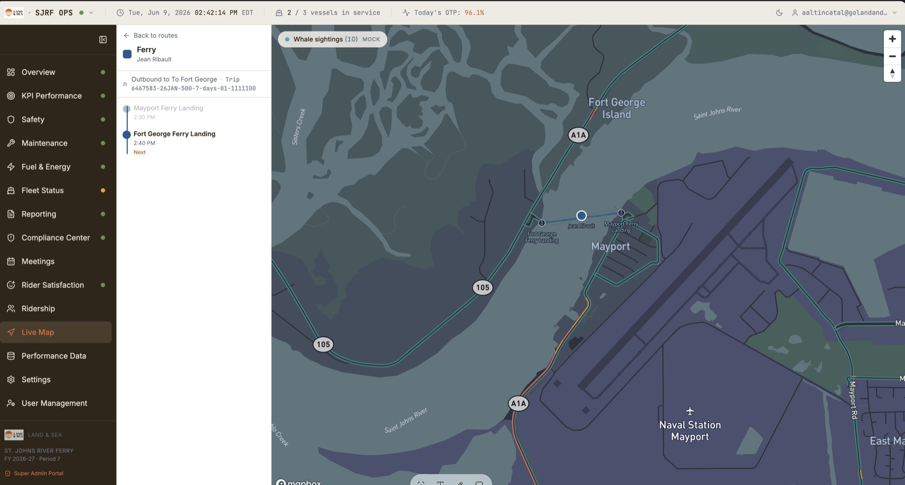 Live Map — real-time vessel positions across San Francisco Bay with route details